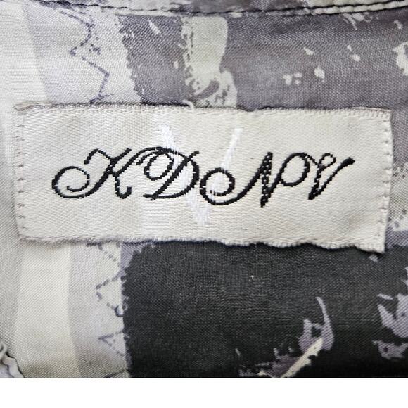 Vintage Mens Large Silk Button Up Gray Abstract Elephant Art Unique 80s Funky - Picture 8 of 12